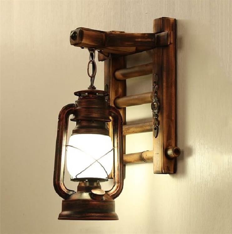 Americká Country Petrolej Lantern Antique Wall Lamp s dřevěným závěsným prknem
